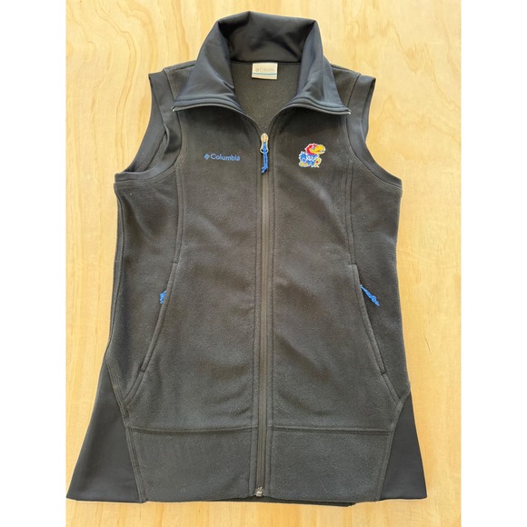 Columbia Jackets & Blazers - Columbia Kansas Jayhawks KU Fleece Vest Womens Small‎ Black Full Zip XL1942